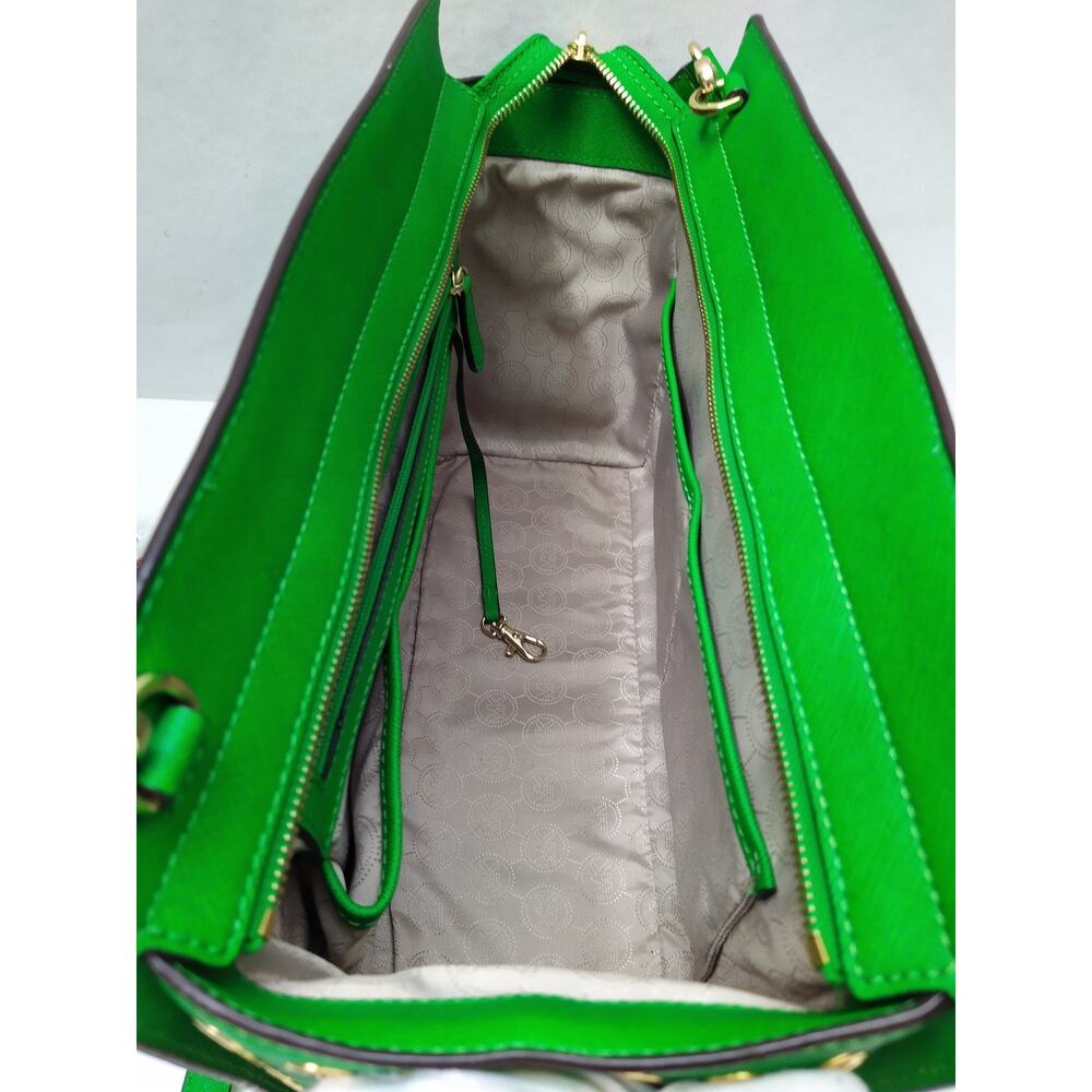 Michael Kors Green Leather Grommets Double Handles Satchel Bag - Picture 11 of 16